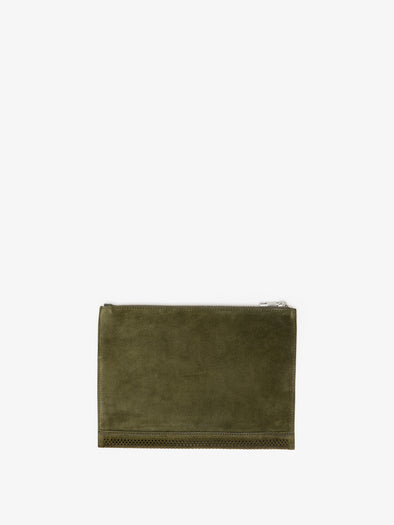 Proenza Schouler Back image of Zip Pouch in Perforated Suede in Olive