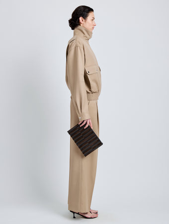 Proenza Schouler Image of model wearing Zip Pouch in Intarsia in BlackEspresso