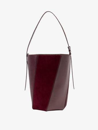 Proenza Schouler Front image of Hex Bucket Bag in Haircalf Combo in Bordeaux