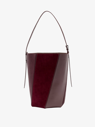 Proenza Schouler Front image of Hex Bucket Bag in Haircalf Combo in Bordeaux