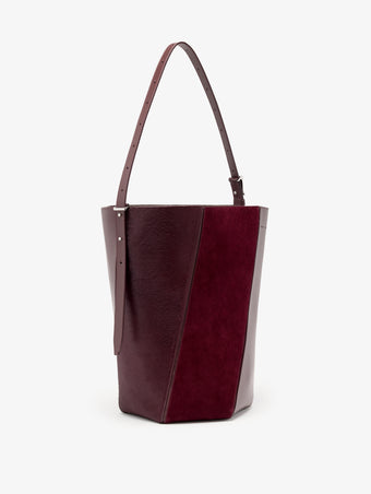 Proenza Schouler Side image of Hex Bucket Bag in Haircalf Combo in Bordeaux