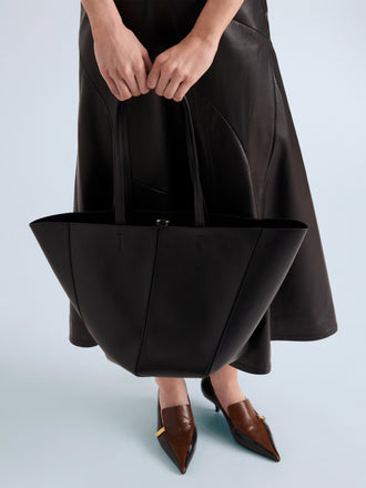 Proenza Schouler Detail Image of Model wearing Hex Tote in European Calf in Black