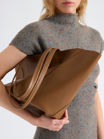 Proenza Schouler Image of model wearing Hex Tote in European Calf in Walnut