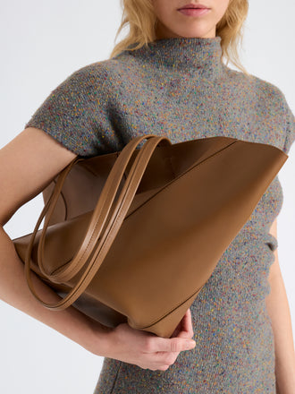 Proenza Schouler Image of model wearing Hex Tote in European Calf in Walnut