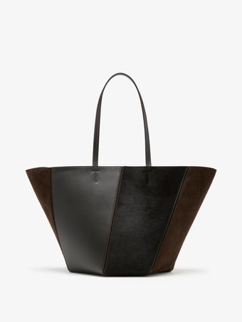 Proenza Schouler Front image of Hex Tote in Haircalf Combo in Chocolate