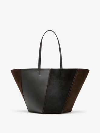 Proenza Schouler Front image of Hex Tote in Haircalf Combo in Chocolate