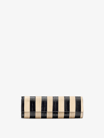 Proenza Schouler Front image of Hex Clutch in Striped Eel in Black Ivory