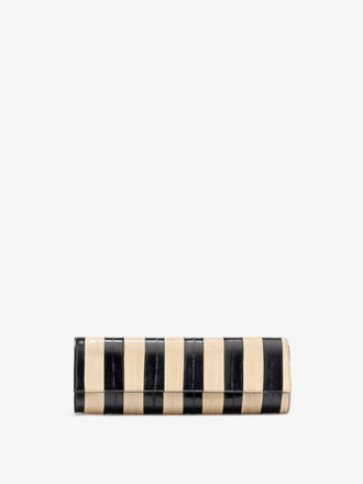 Proenza Schouler Front image of Hex Clutch in Striped Eel in Black Ivory