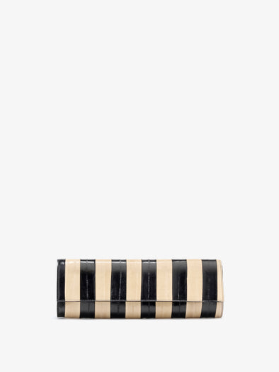 Proenza Schouler Front image of Hex Clutch in Striped Eel in Black Ivory
