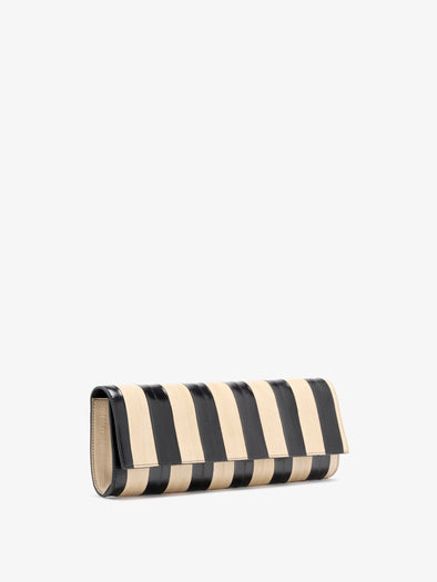 Proenza Schouler Side image of Hex Clutch in Striped Eel in Black Ivory