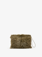 Proenza Schouler Front image of Zip Pouch in Shearling in Khaki