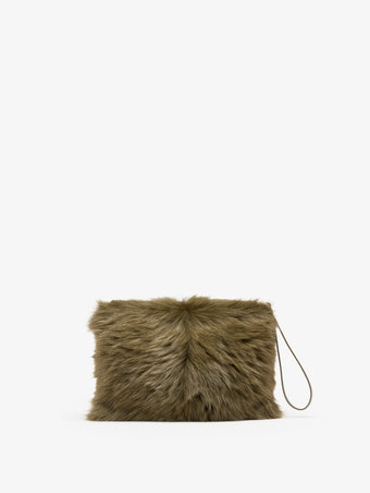 Proenza Schouler Front image of Zip Pouch in Shearling in Khaki