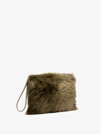 Proenza Schouler Side image of Zip Pouch in Shearling in Khaki