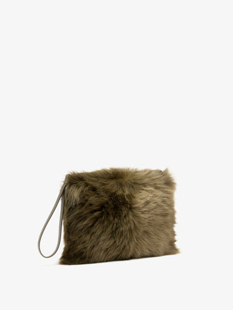 Proenza Schouler Side image of Zip Pouch in Shearling in Khaki