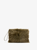 Proenza Schouler Back image of Zip Pouch in Shearling in Khaki