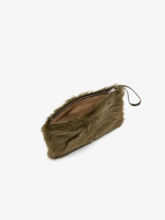 Proenza Schouler Aerial image of Zip Pouch in Shearling in Khaki