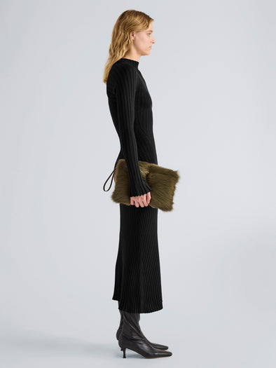 Proenza Schouler Image of model wearing Zip Pouch in Shearling in Khaki