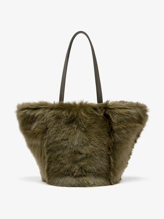 Proenza Schouler Front image of Hex Tote in Shearling in Khaki