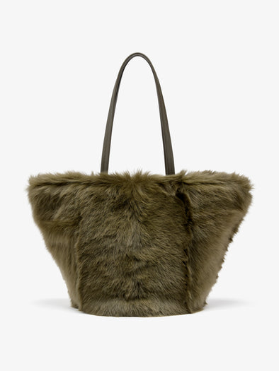Proenza Schouler Front image of Hex Tote in Shearling in Khaki