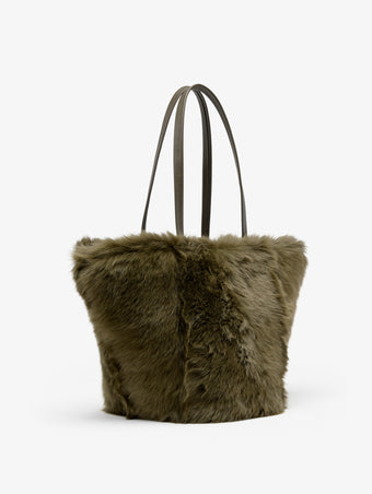 Proenza Schouler Side image of Hex Tote in Shearling in Khaki