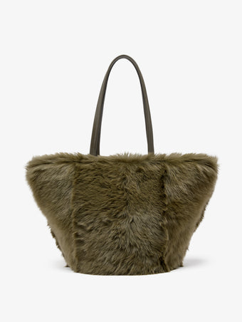 Proenza Schouler Back image of Hex Tote in Shearling in Khaki