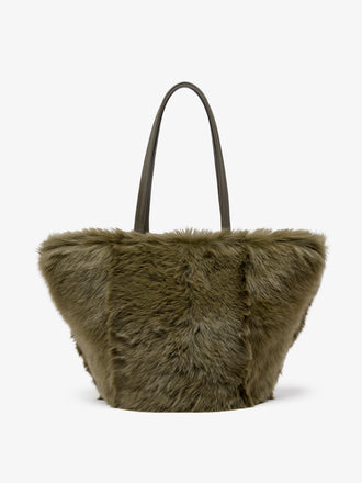 Proenza Schouler Back image of Hex Tote in Shearling in Khaki