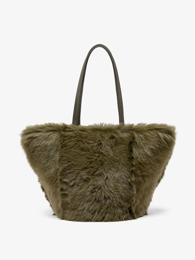 Proenza Schouler Back image of Hex Tote in Shearling in Khaki