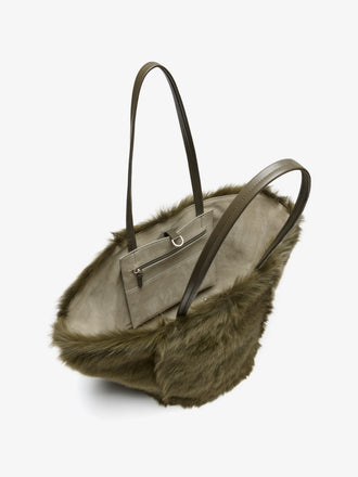 Proenza Schouler Aerial image of Hex Tote in Shearling in Khaki