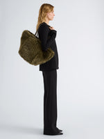 Proenza Schouler Image of model wearing Hex Tote in Shearling in Khaki