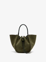 Proenza Schouler Front image of Small Ruched Tote in Suede and Braided Calf in Forest Green