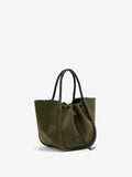 Proenza Schouler Side image of Small Ruched Tote in Suede and Braided Calf in Forest Green