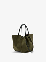 Proenza Schouler Side image of Small Ruched Tote in Suede and Braided Calf in Forest Green
