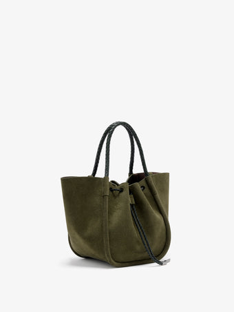 Proenza Schouler Side image of Small Ruched Tote in Suede and Braided Calf in Forest Green
