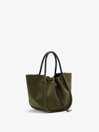 Proenza Schouler Side image of Small Ruched Tote in Suede and Braided Calf in Forest Green