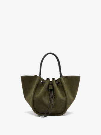 Proenza Schouler Back image of Small Ruched Tote in Suede and Braided Calf in Forest Green
