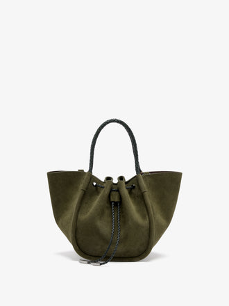 Proenza Schouler Back image of Small Ruched Tote in Suede and Braided Calf in Forest Green