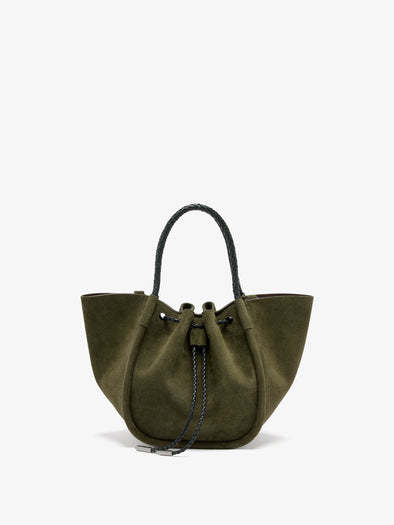 Proenza Schouler Back image of Small Ruched Tote in Suede and Braided Calf in Forest Green