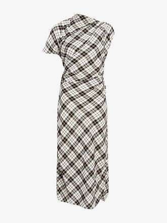 Proenza Schouler flat image of Hallie Dress in Crinkled Plaid in bark multi