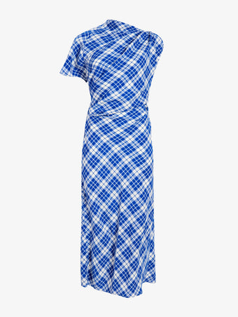 Proenza Schouler flat image of Hallie Dress in Crinkled Plaid in cobalt multi