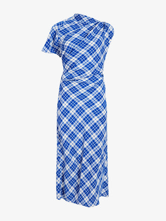 Proenza Schouler flat image of Hallie Dress in Crinkled Plaid in cobalt multi