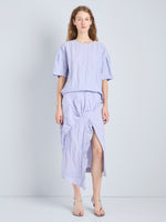 Proenza Schouler Full Length Front Image of model wearing Hansly Top in Memory Cotton in Wisteria