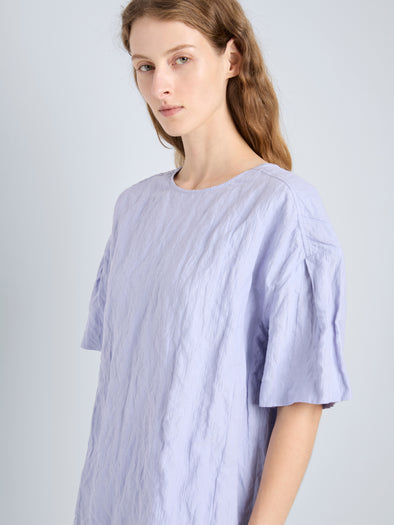 Proenza Schouler Detail Image of model wearing Hansly Top in Memory Cotton in Wisteria