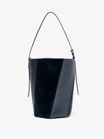 Proenza Schouler Still Life image of Front View of Hex Bucket Bag in Haircalf Combo in Deep Navy