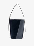 Proenza Schouler Still Life image of Back View of Hex Bucket Bag in Haircalf Combo in Deep Navy