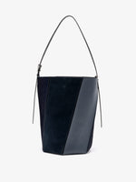 Proenza Schouler Still Life image of Back View of Hex Bucket Bag in Haircalf Combo in Deep Navy