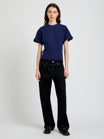 Proenza Schouler Front full length image of model wearing the Hilda TShirt in Eco Jersey in Navy 