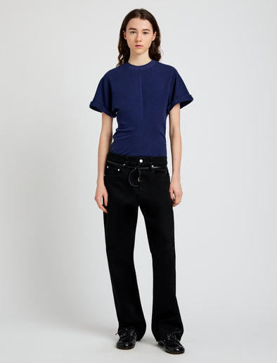 Proenza Schouler Front full length image of model wearing the Hilda TShirt in Eco Jersey in Navy 