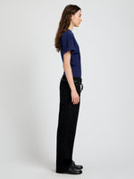 Proenza Schouler Side full length image of model wearing the Hilda TShirt in Eco Jersey in Navy