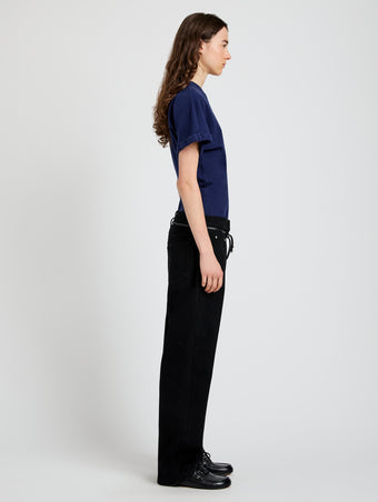 Proenza Schouler Side full length image of model wearing the Hilda TShirt in Eco Jersey in Navy