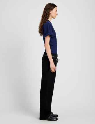 Proenza Schouler Side full length image of model wearing the Hilda TShirt in Eco Jersey in Navy
